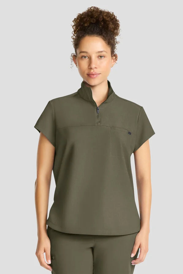 HH752 Quest Women's 1-Pocket STRETCH Tuck In Half Zip Collar Scrub Top